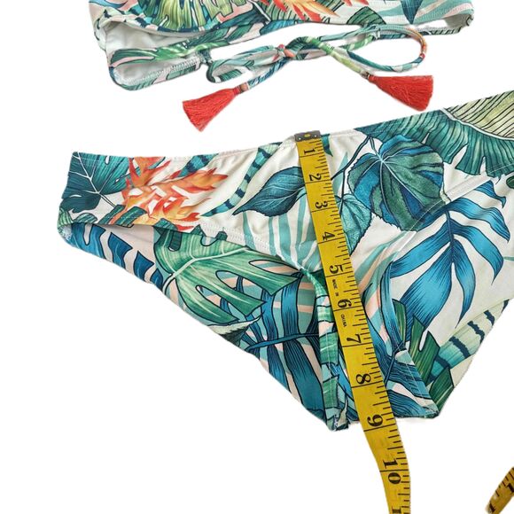 Vince Camuto Bikini Set Medium M Leaf Pattern Halter Tassel Tropical - Picture 10 of 12